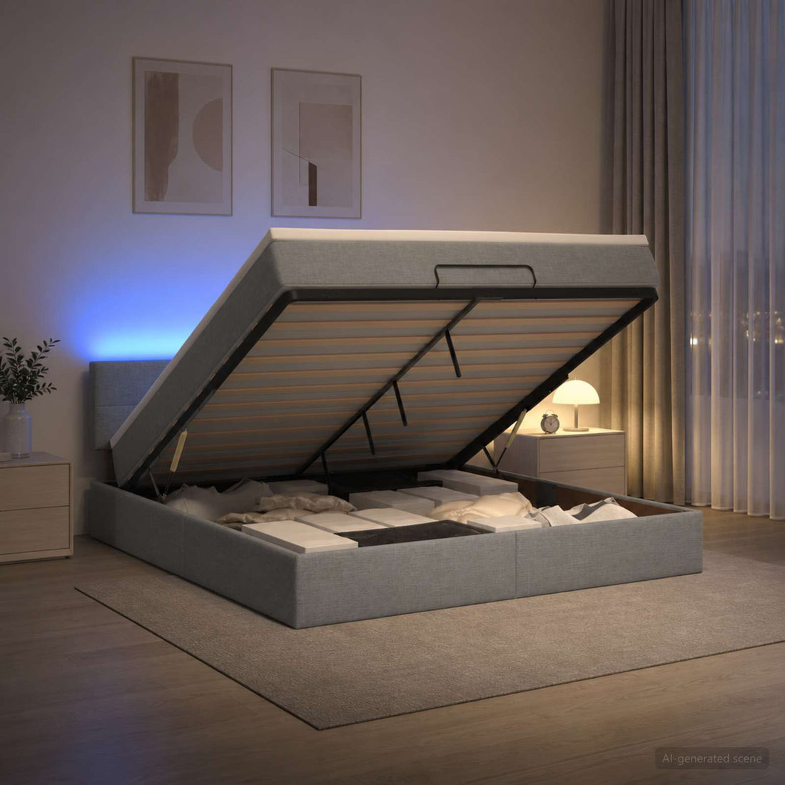 vidaXL Cama tipo otomana con colchón y LED Gris Claro 140 x 200 cm