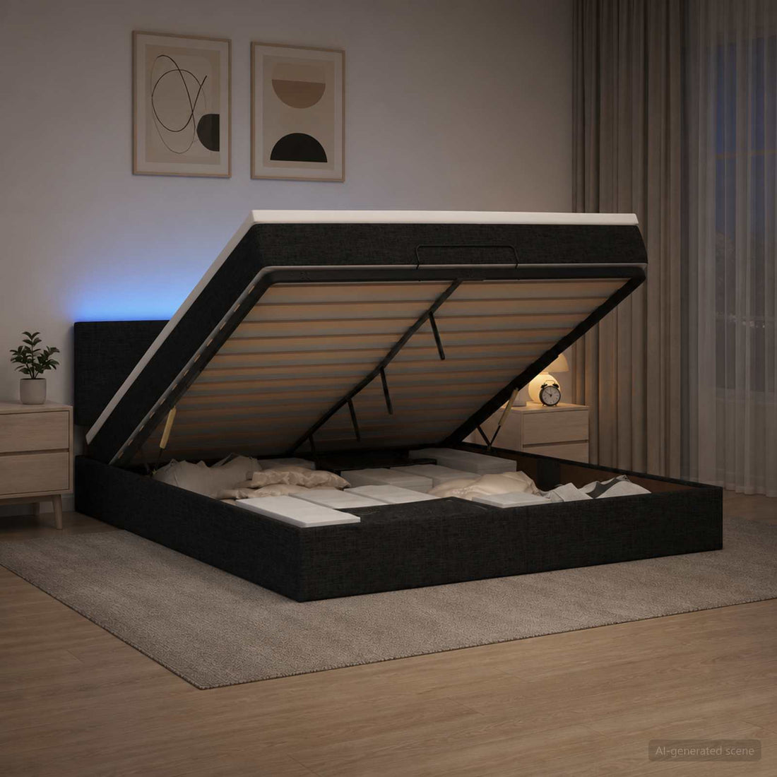 vidaXL Cama tipo otomana con colchón y LED Negro 140 x 190 cm Tela