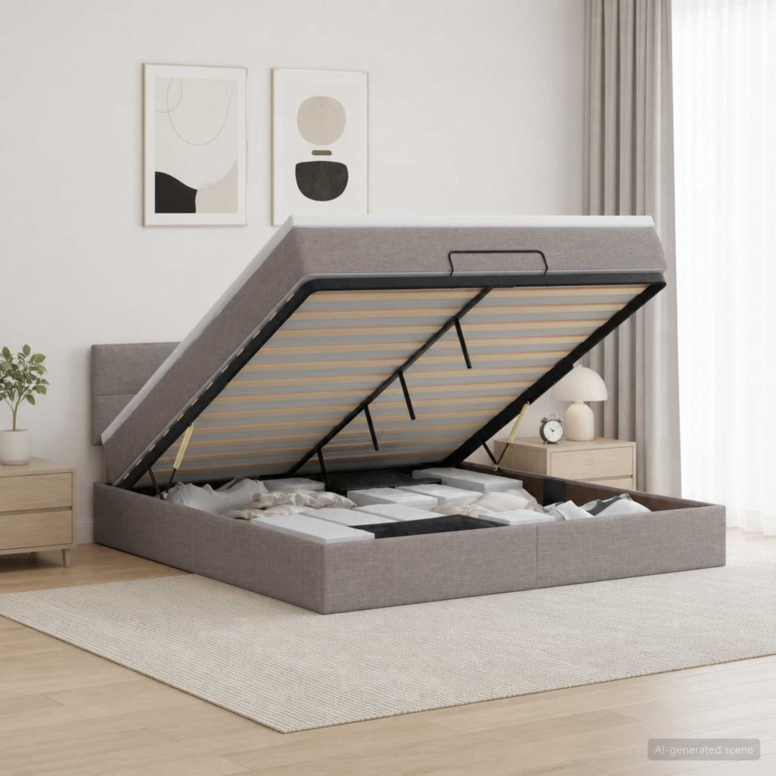 vidaXL Cama otomana con colchón con cabecera Topo 140 x 190 cm Tela