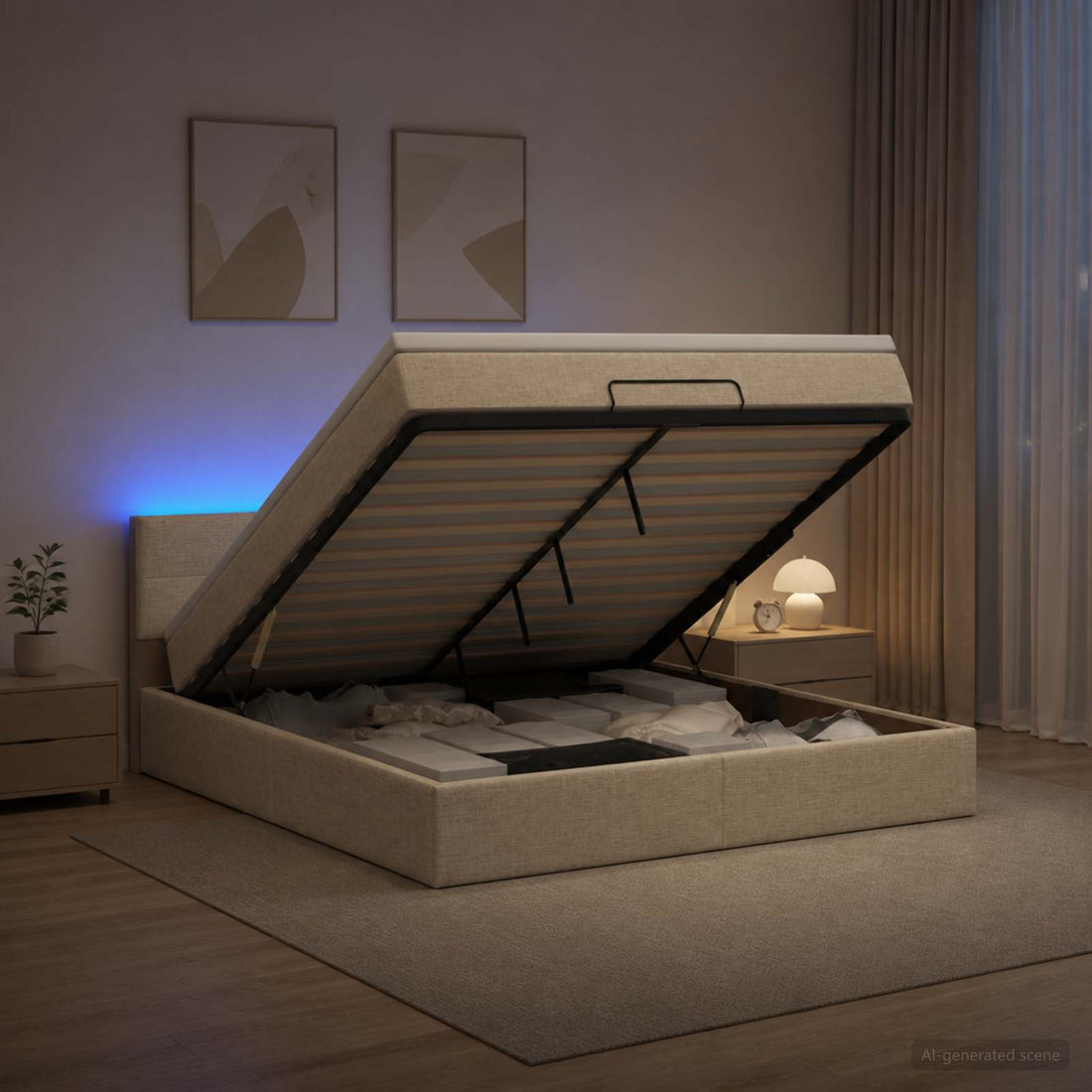 vidaXL Cama tipo otomana con colchón y LED Crema 140 x 200 cm Tela