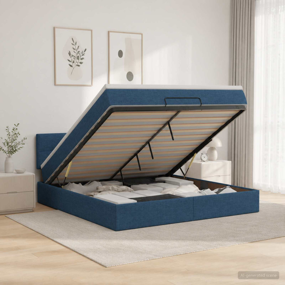 vidaXL Cama otomana con colchón con cabecera Azul 140 x 190 cm Tela