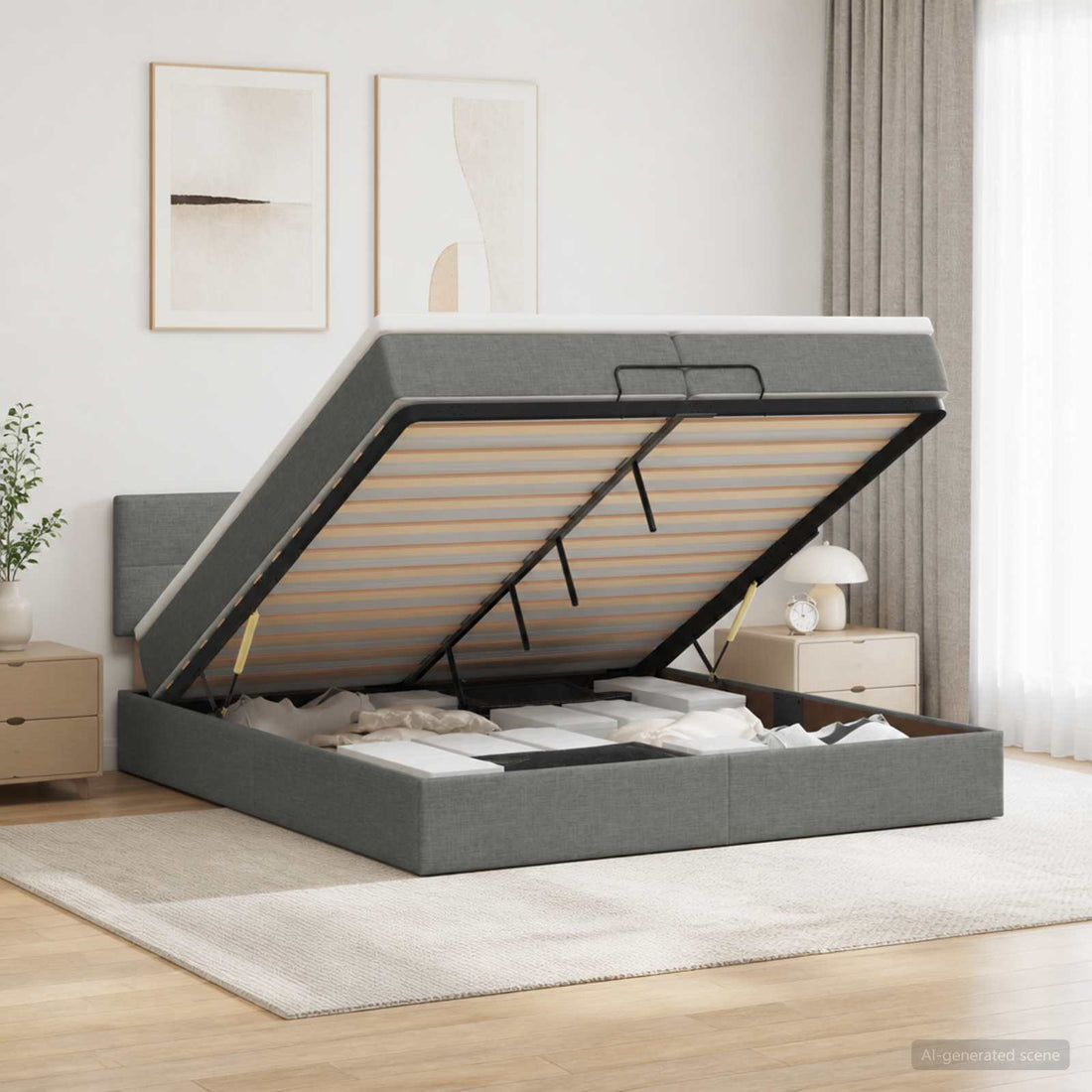 vidaXL Cama otomana con colchón Gris oscuro 200 x 200 cm Tela