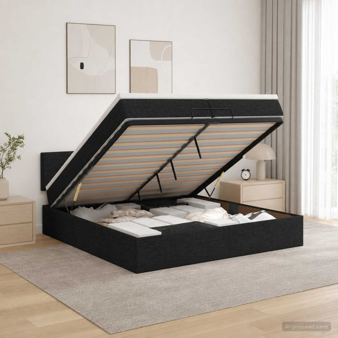 vidaXL Cama tipo otomana con colchón y LED Negro 200 x 200 cm Tela
