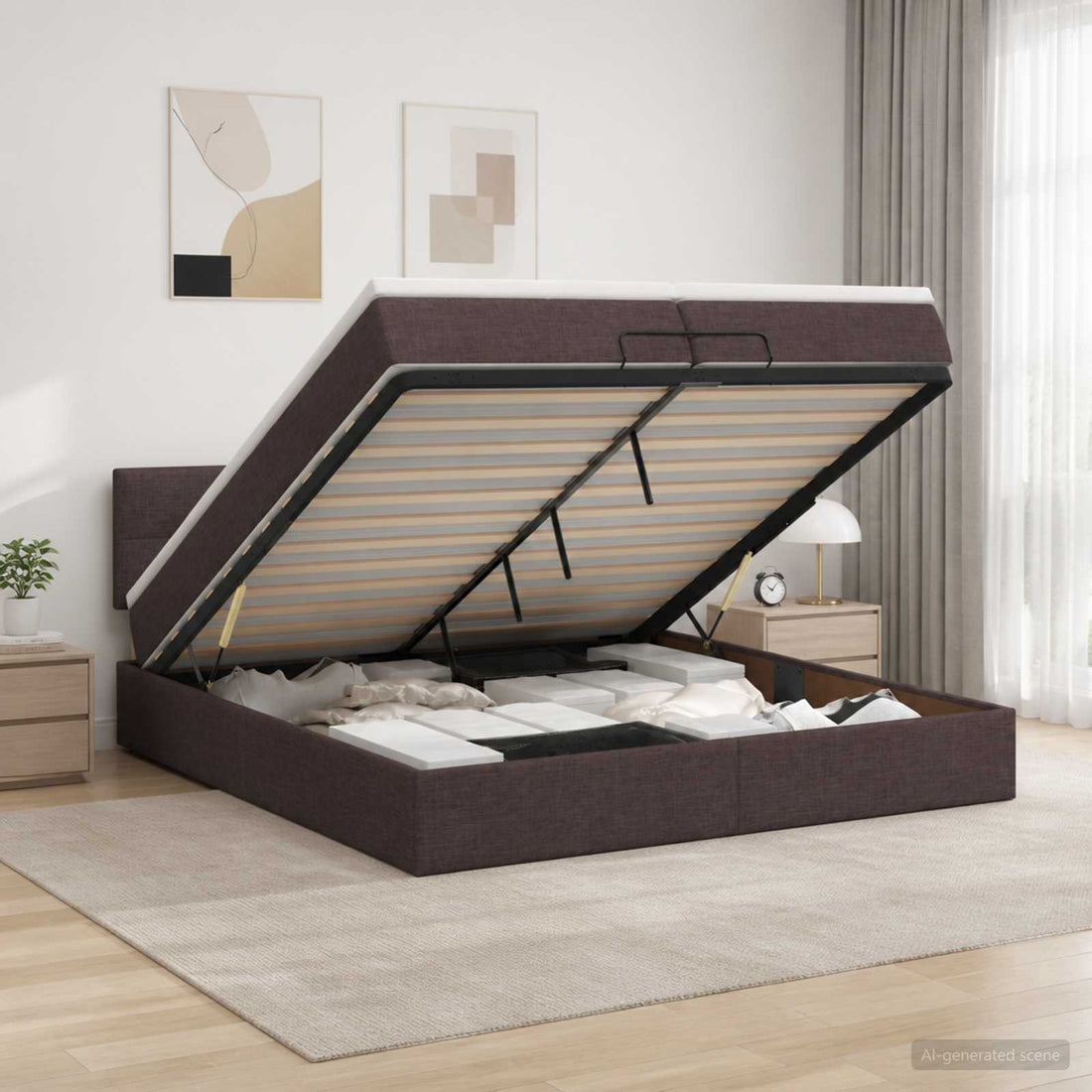 vidaXL Cama tipo otomana con colchón y LED Marrón Oscuro 200 x 200 cm
