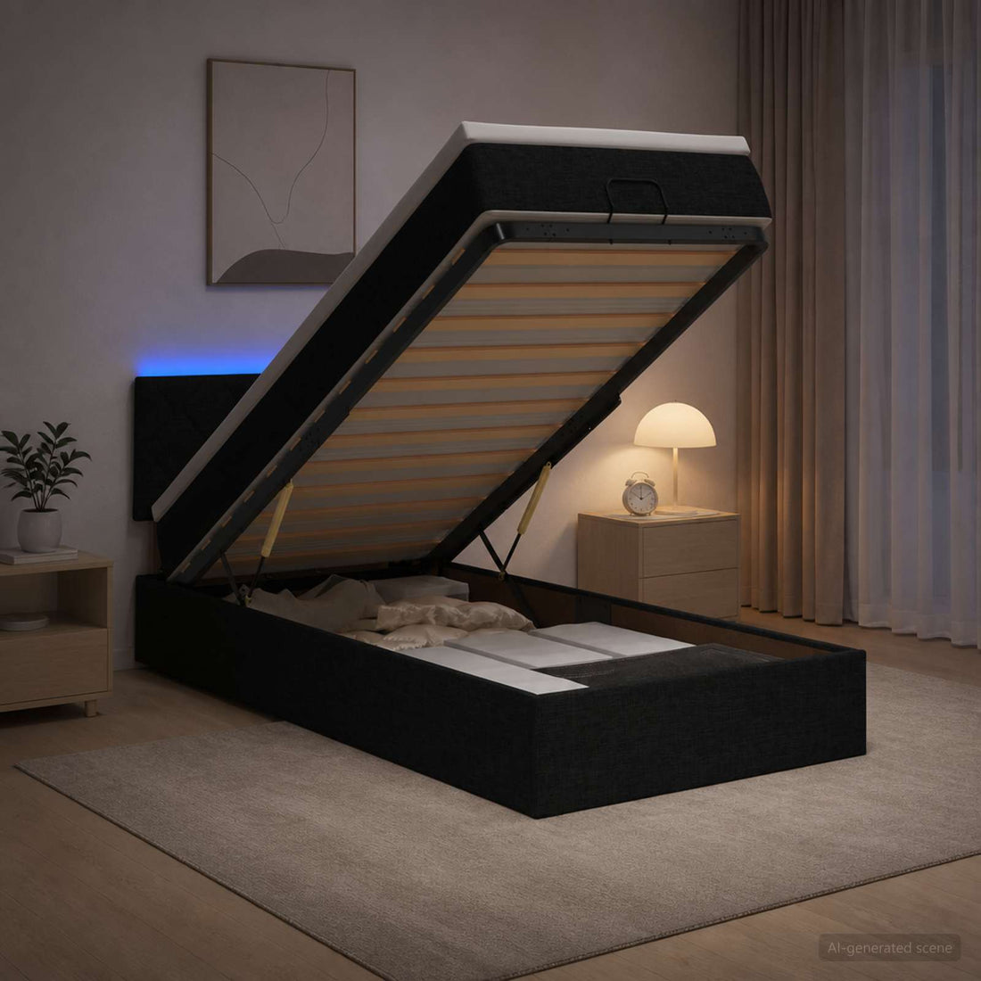 vidaXL Cama tipo otomana con colchón y LED Negro 100 x 200 cm Tela