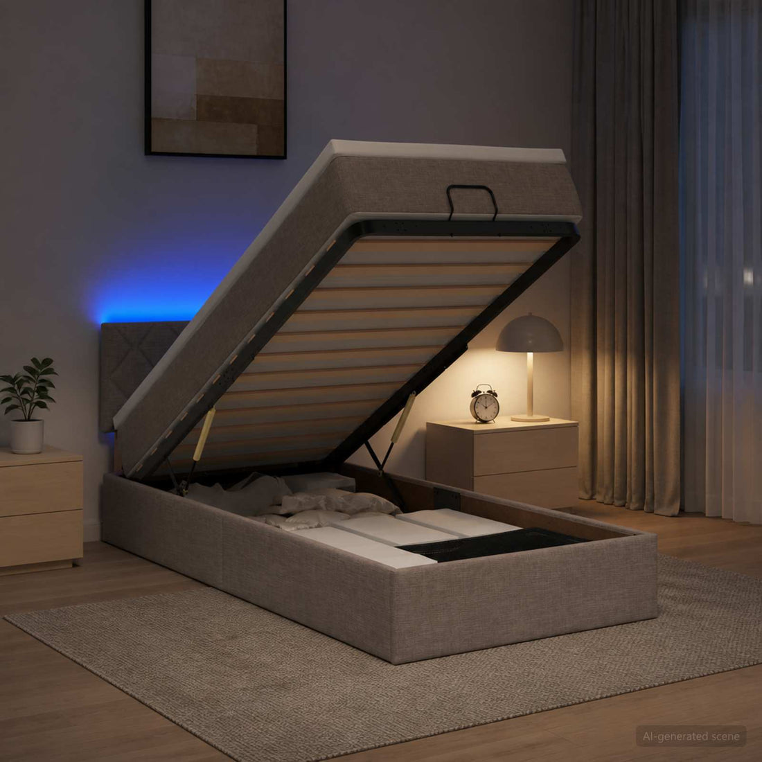vidaXL Cama tipo otomana con colchón y LED Topo 90 x 190 cm Tela