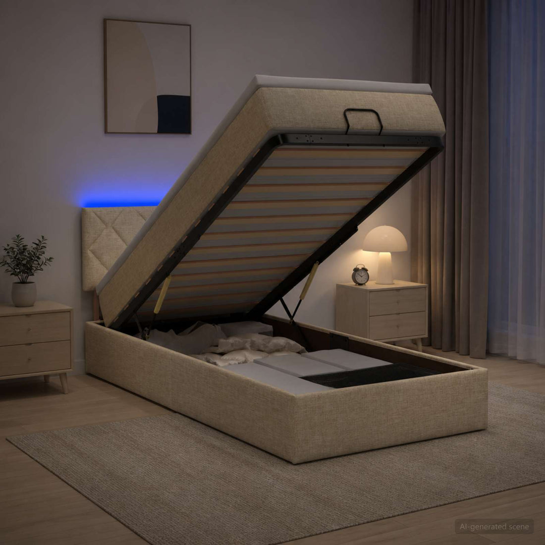 vidaXL Cama tipo otomana con colchón y LED Crema 100 x 200 cm Tela