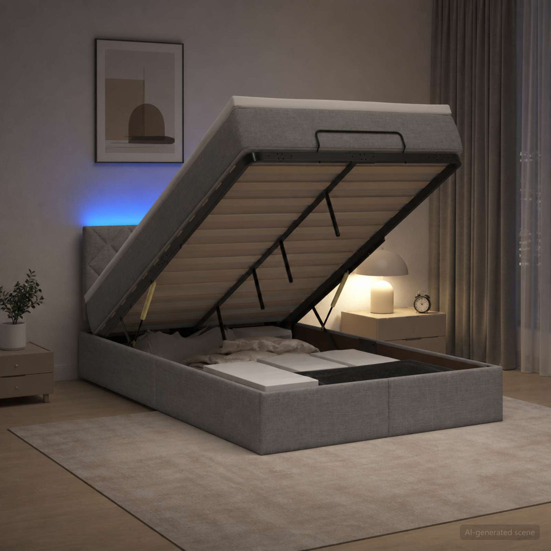 vidaXL Cama tipo otomana con colchón y LED Gris Claro 120 x 190 cm