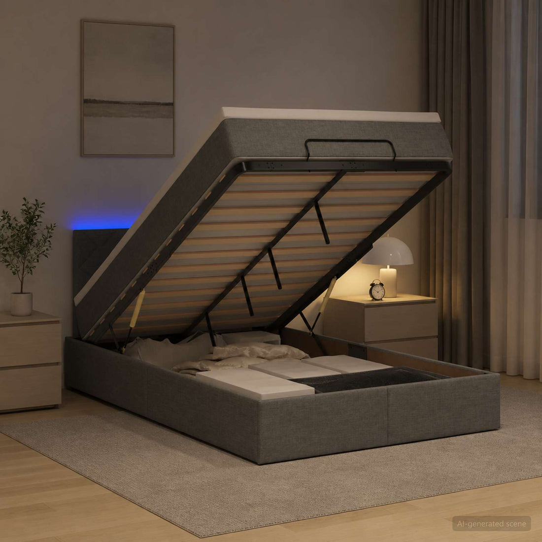 vidaXL Cama tipo otomana con colchón y LED Gris oscuro 120 x 200 cm