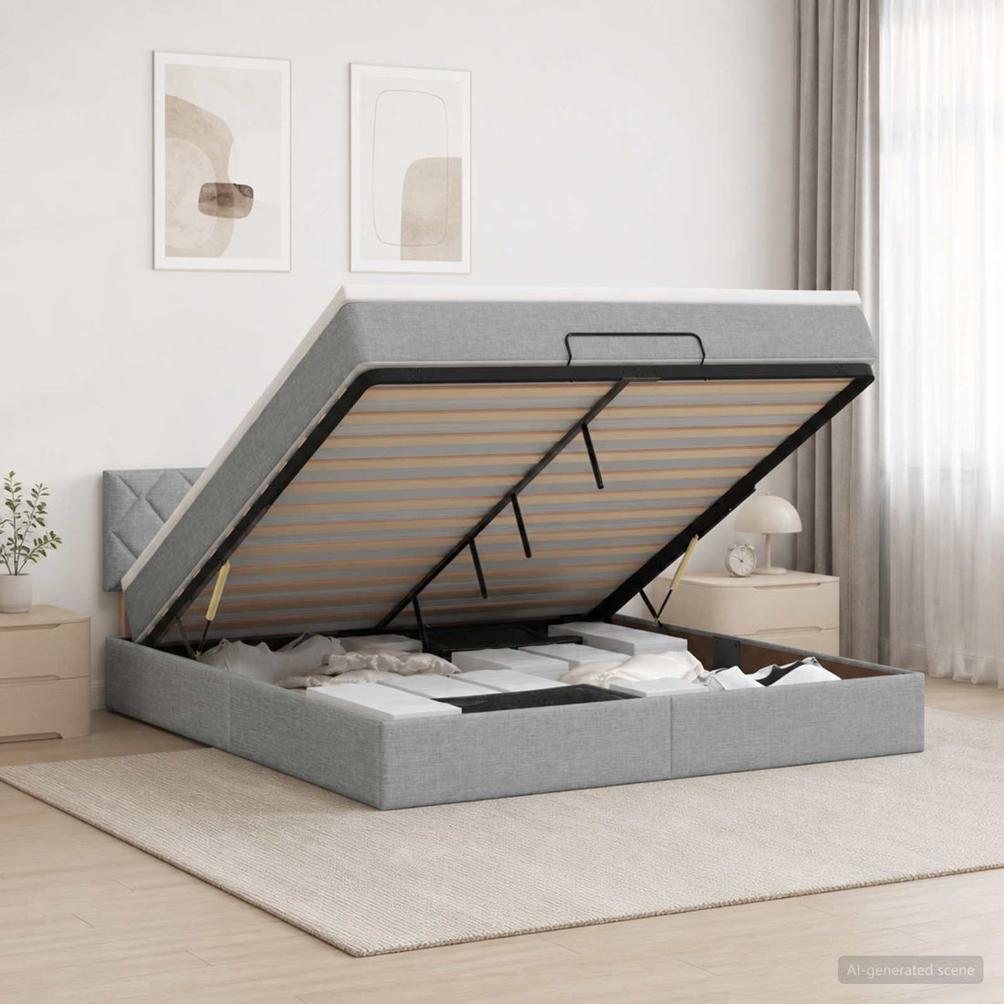 vidaXL Cama otomana con colchón Gris Claro 140 x 190 cm Tela