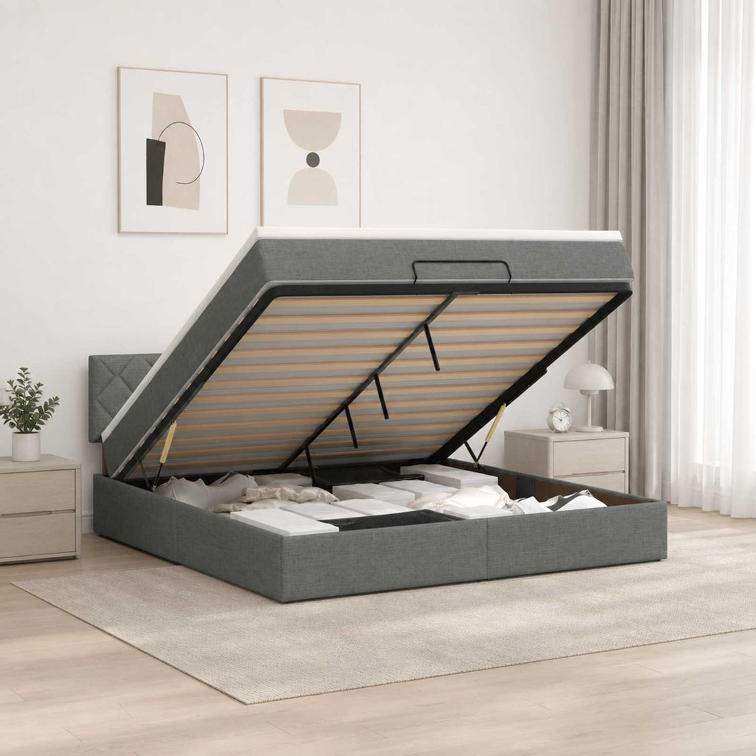 vidaXL Cama tipo otomana con colchón y LED Gris oscuro 180 x 200 cm