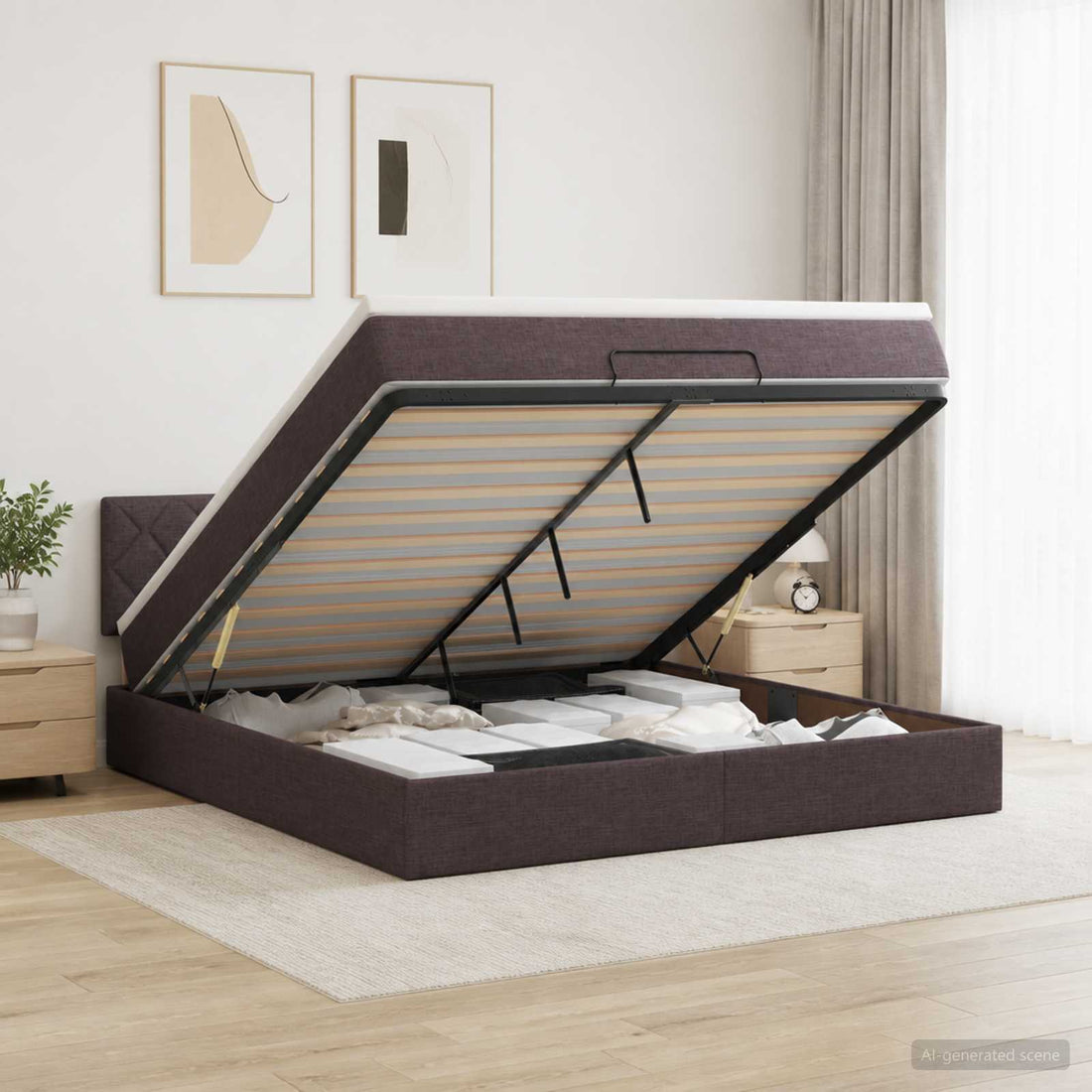 vidaXL Cama otomana con colchón Marrón Oscuro 140 x 200 cm Tela