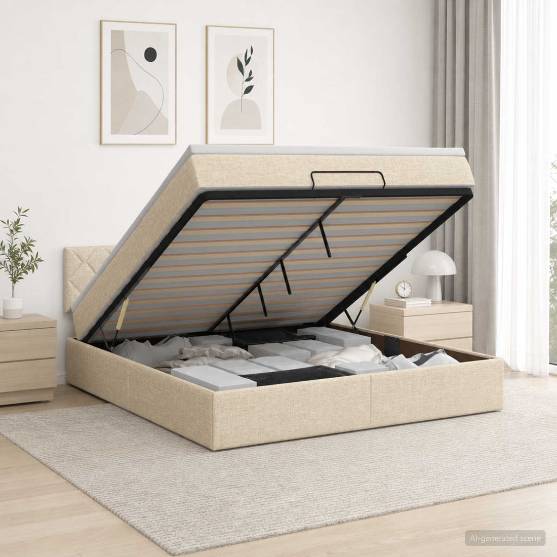 vidaXL Cama tipo otomana con colchón y LED Crema 180 x 200 cm Tela