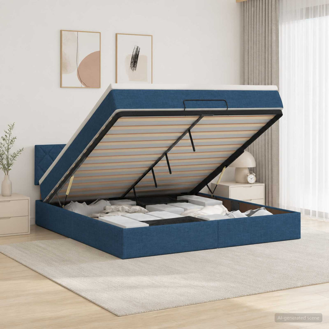 vidaXL Cama otomana con colchón con cabecera Azul 160 x 200 cm Tela