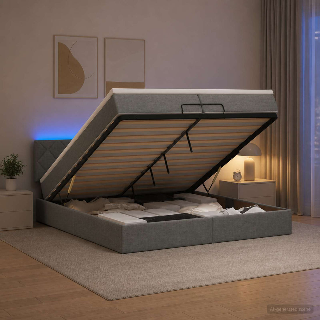 vidaXL Cama tipo otomana con colchón y LED Gris oscuro 200 x 200 cm