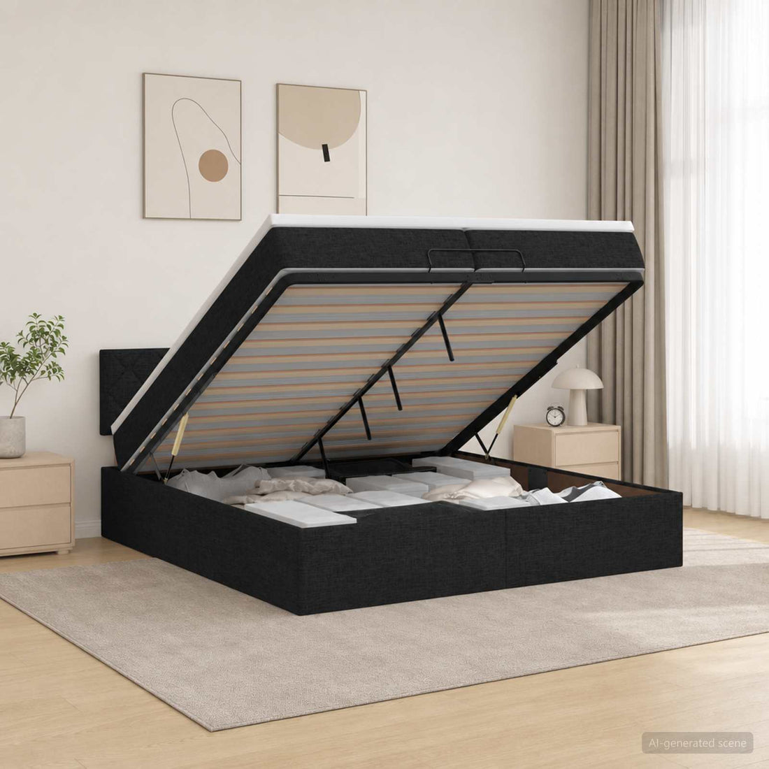 vidaXL Cama tipo otomana con colchón y LED Negro 200 x 200 cm Tela