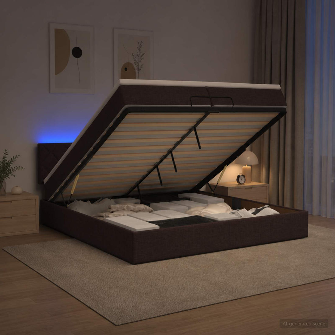 vidaXL Cama tipo otomana con colchón y LED Marrón Oscuro 200 x 200 cm