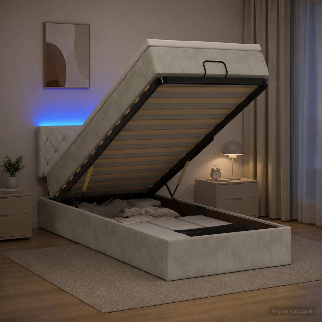vidaXL Cama tipo otomana con colchón y LED Gris Claro 90 x 200 cm