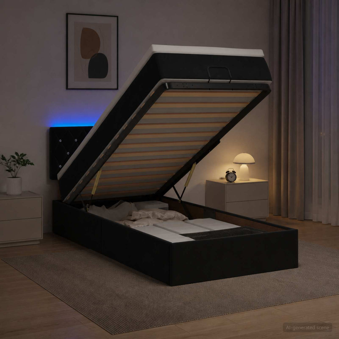 vidaXL Cama tipo otomana con colchón y LED Negro 90 x 200 cm
