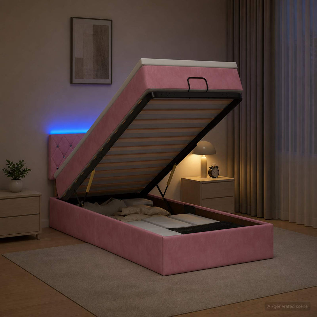 vidaXL Cama tipo otomana con colchón y LED Rosa 100 x 200 cm