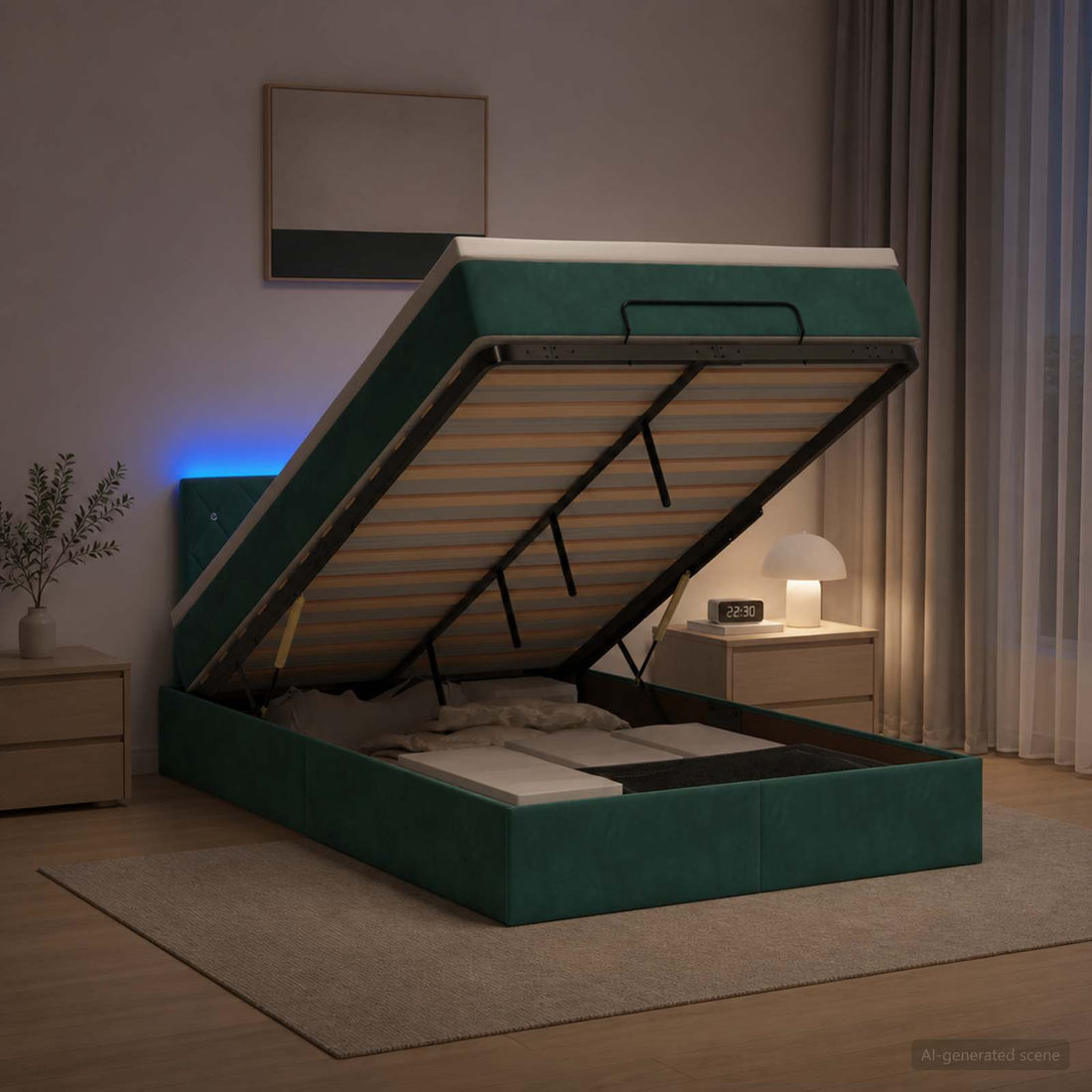 vidaXL Cama tipo otomana con colchón y LED Verde oscuro 120 x 200 cm