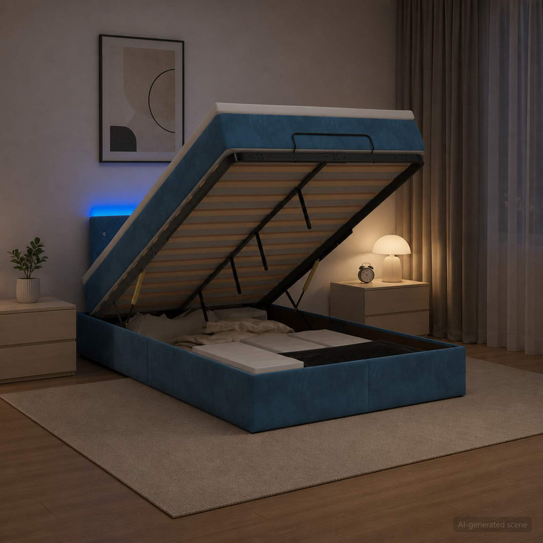 vidaXL Cama tipo otomana con colchón y LED Azul oscuro 120 x 200 cm