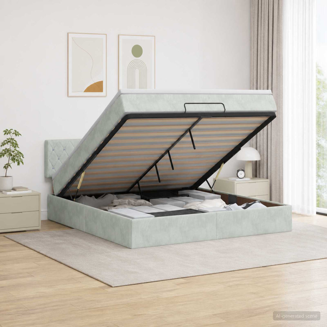 vidaXL Cama otomana con colchón Gris Claro 140 x 190 cm Terciopelo
