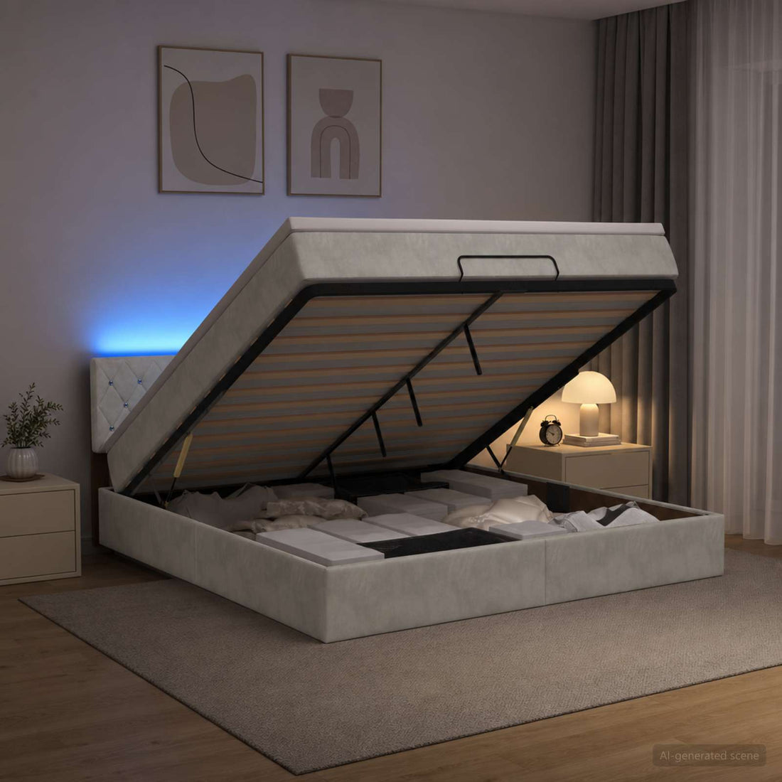 vidaXL Cama tipo otomana con colchón y LED Gris Claro 160 x 200 cm