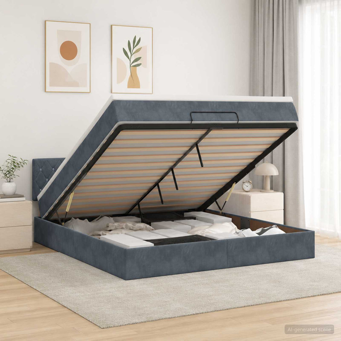vidaXL Cama otomana con colchón Gris oscuro 160 x 200 cm Terciopelo