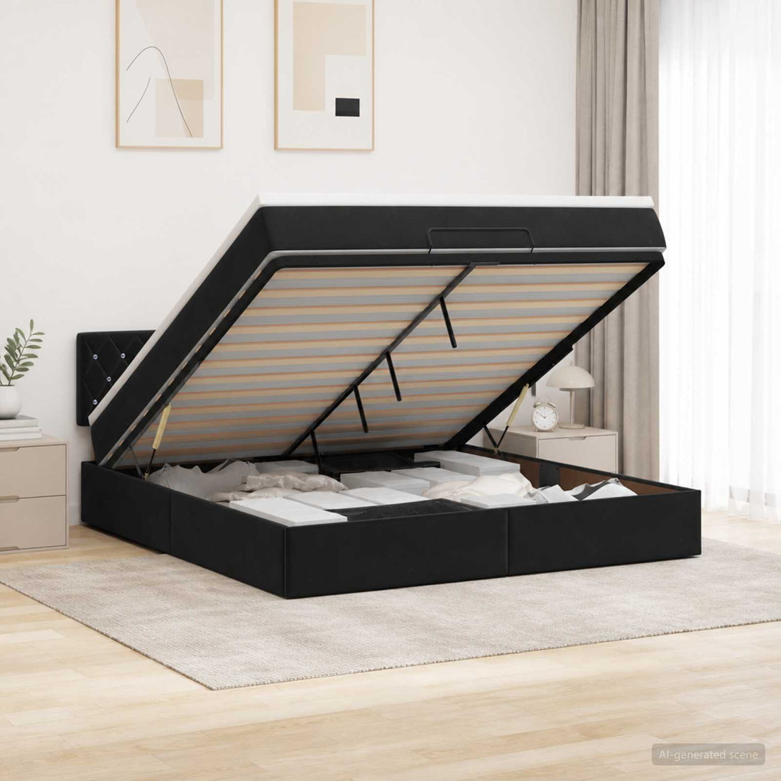 vidaXL Cama otomana con colchón Negro 140 x 190 cm Terciopelo