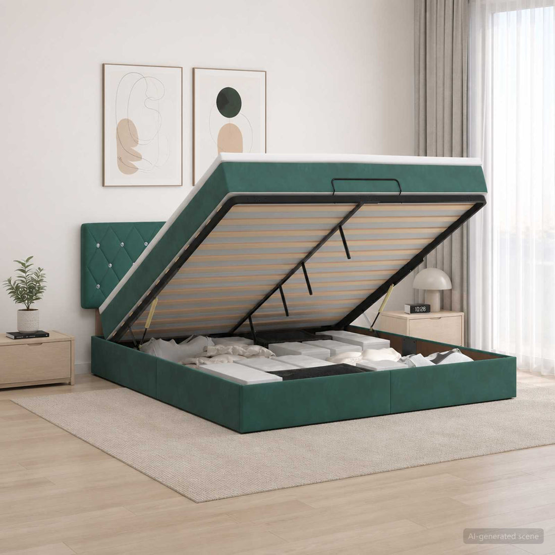 vidaXL Cama otomana con colchón Verde oscuro 140 x 190 cm Terciopelo