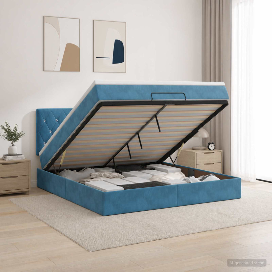vidaXL Cama otomana con colchón Azul Oscuro 140 x 190 cm Terciopelo