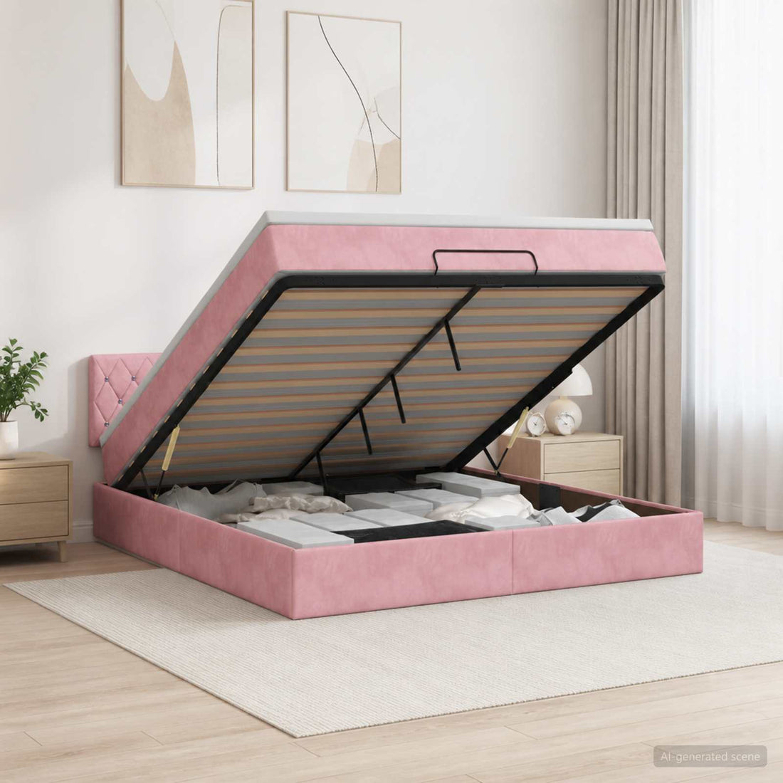 vidaXL Cama otomana con colchón Rosa 140 x 190 cm Terciopelo