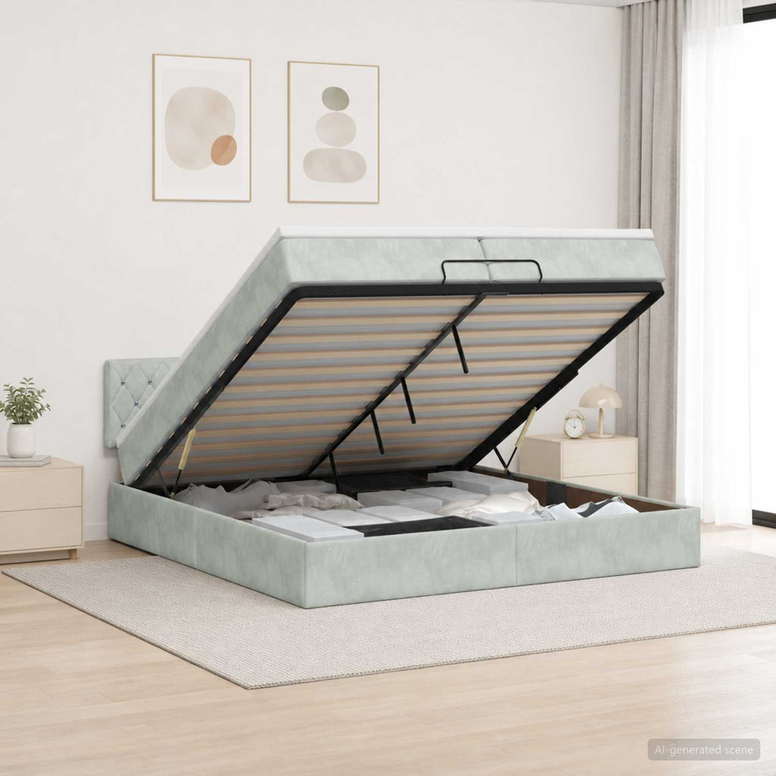 vidaXL Cama otomana con colchón Gris Claro 200 x 200 cm Terciopelo