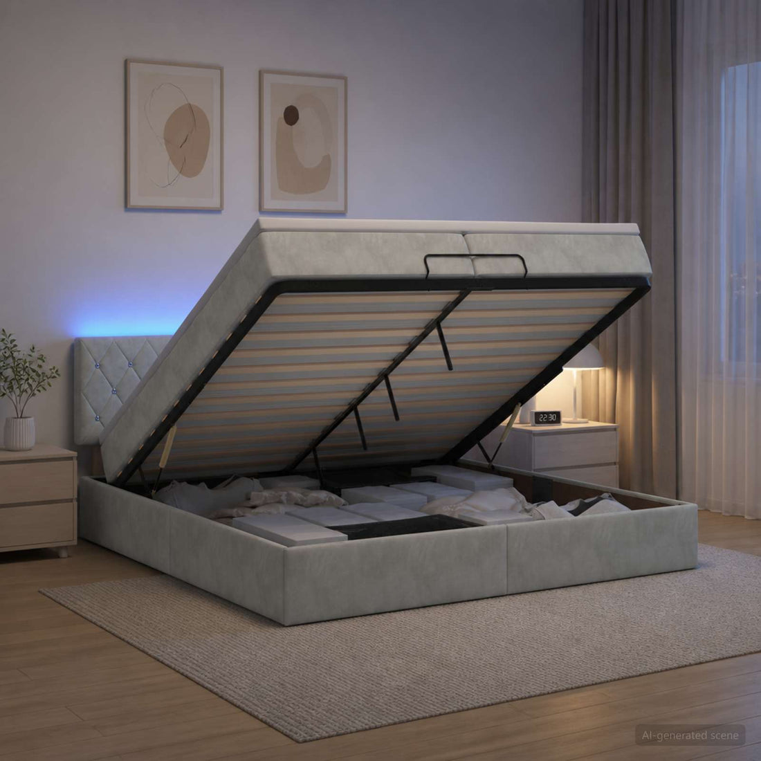 vidaXL Cama tipo otomana con colchón y LED Gris Claro 200 x 200 cm
