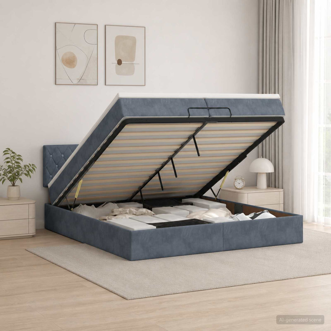 vidaXL Cama otomana con colchón Gris oscuro 200 x 200 cm Terciopelo
