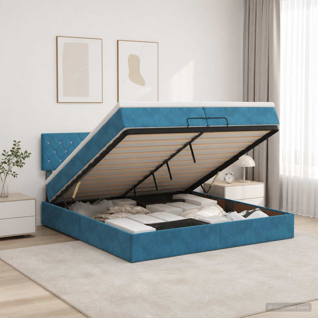 vidaXL Cama otomana con colchón Azul Oscuro 200 x 200 cm Terciopelo