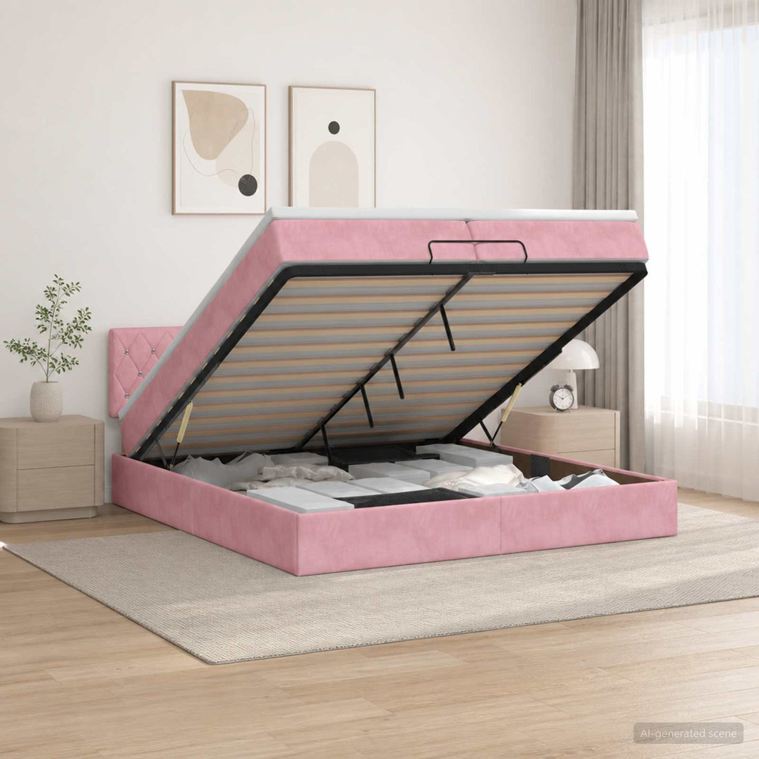 vidaXL Cama otomana con colchón Rosa 200 x 200 cm Terciopelo