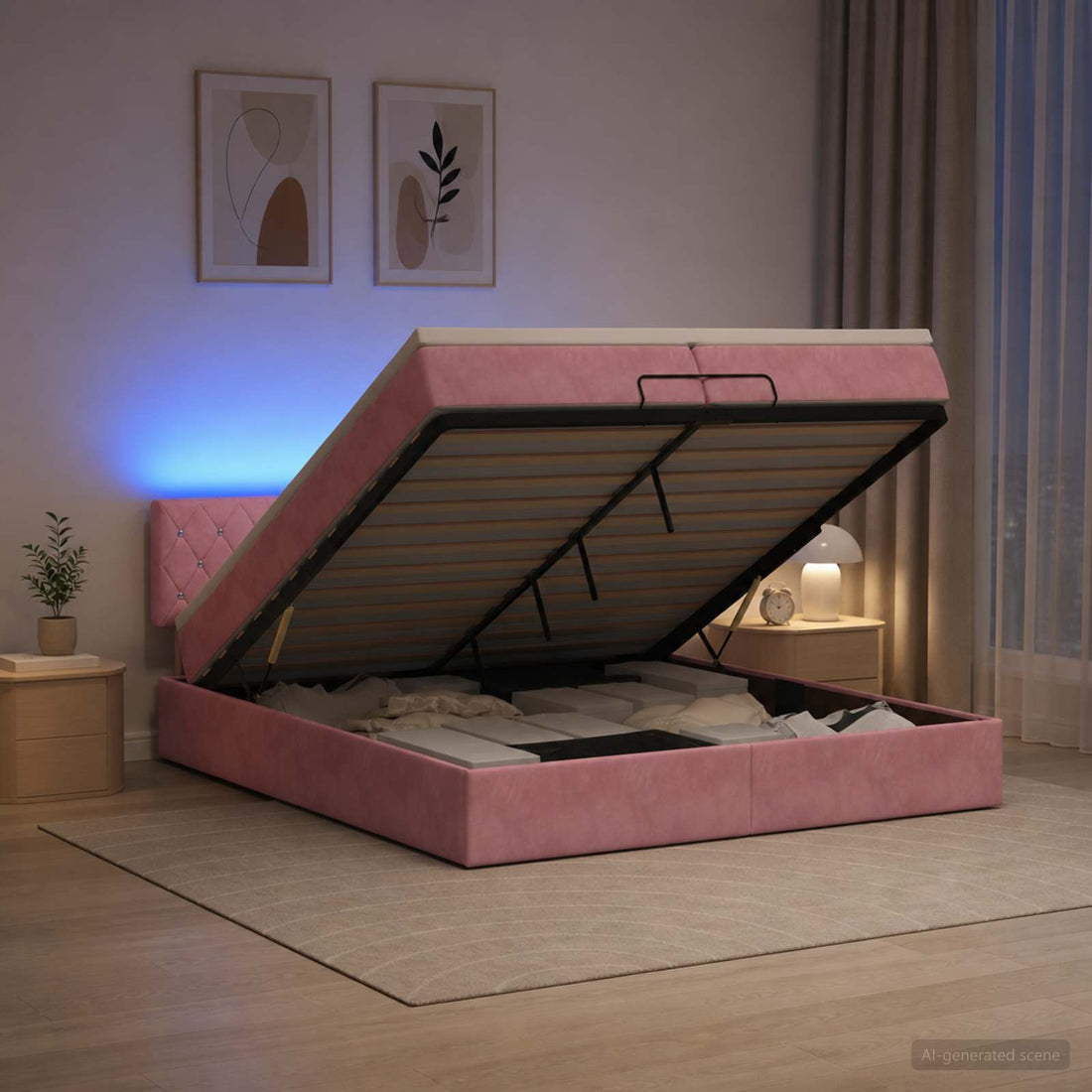 vidaXL Cama tipo otomana con colchón y LED Rosa 200 x 200 cm