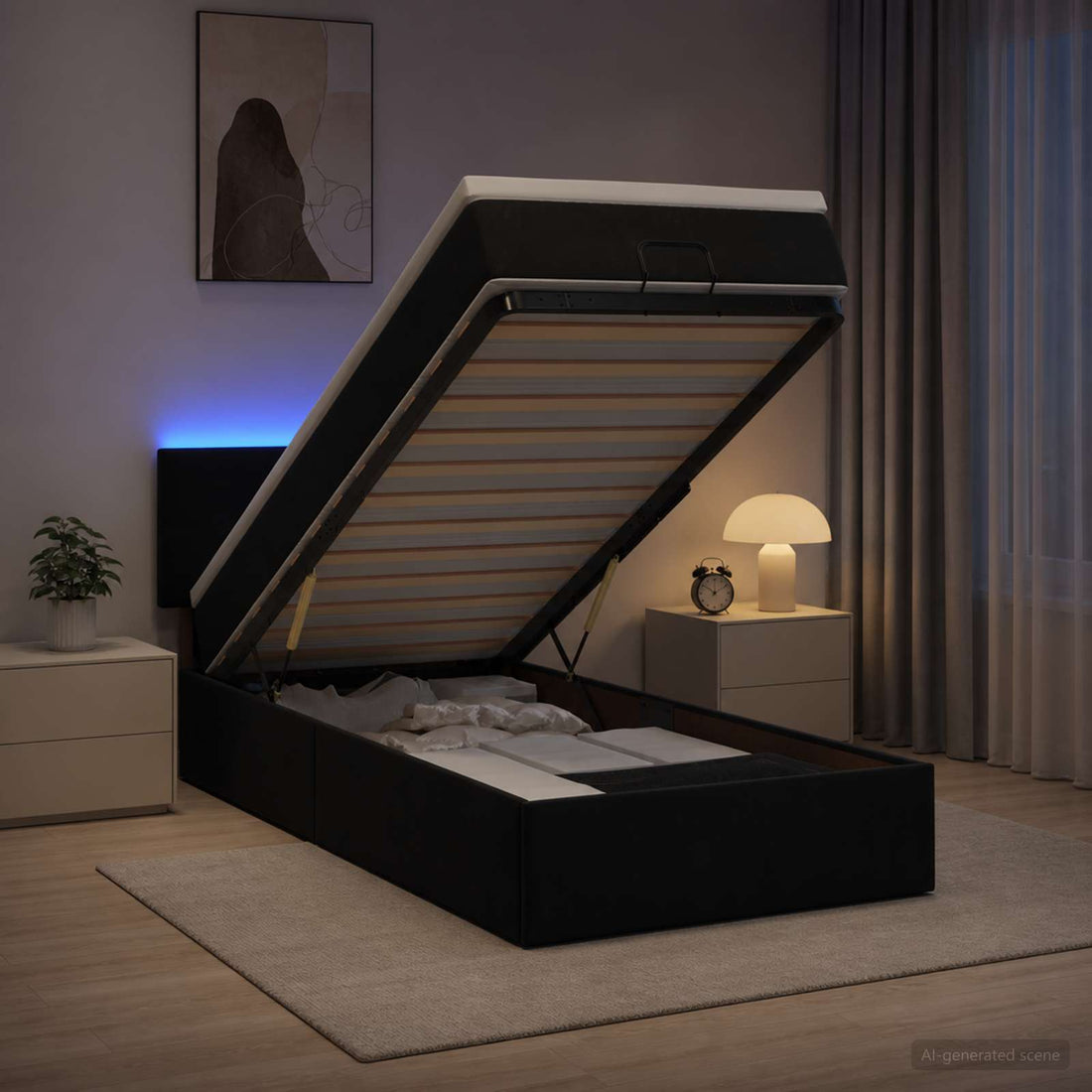 vidaXL Cama tipo otomana con colchón y LED Negro 80 x 200 cm
