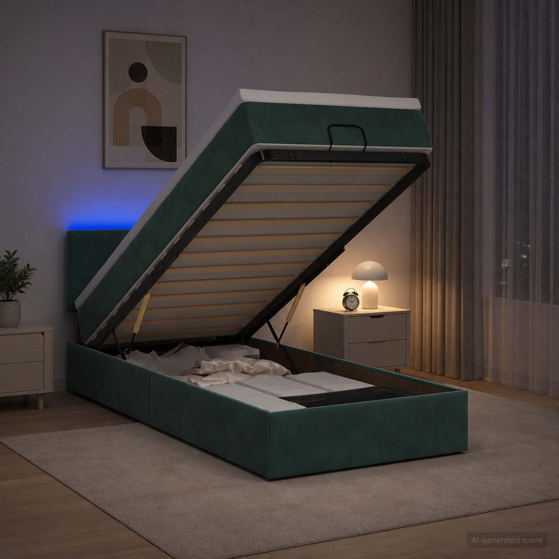 vidaXL Cama tipo otomana con colchón y LED Verde oscuro 90 x 200 cm