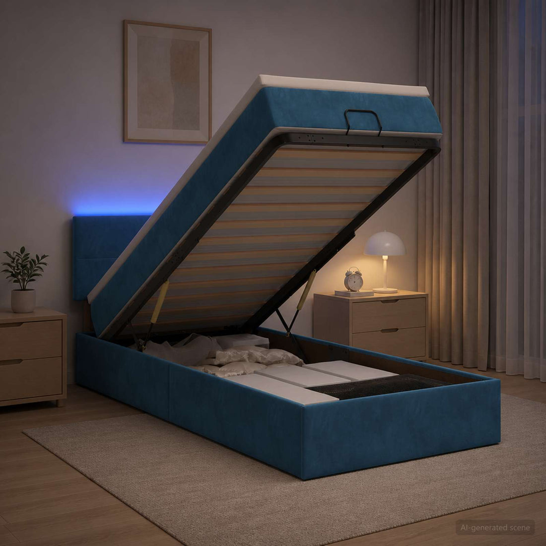 vidaXL Cama tipo otomana con colchón y LED Azul oscuro 80 x 200 cm