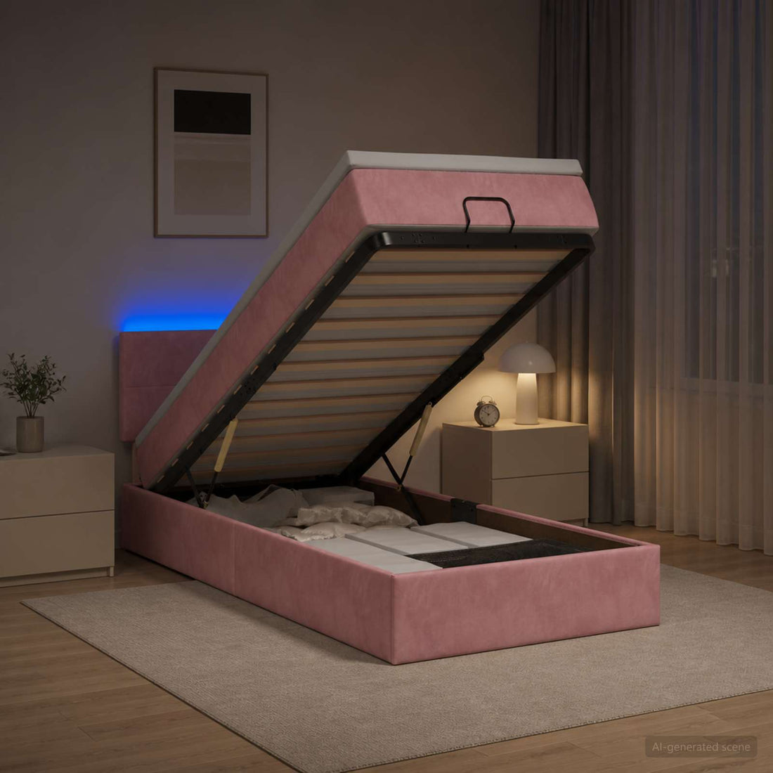 vidaXL Cama tipo otomana con colchón y LED Rosa 80 x 200 cm