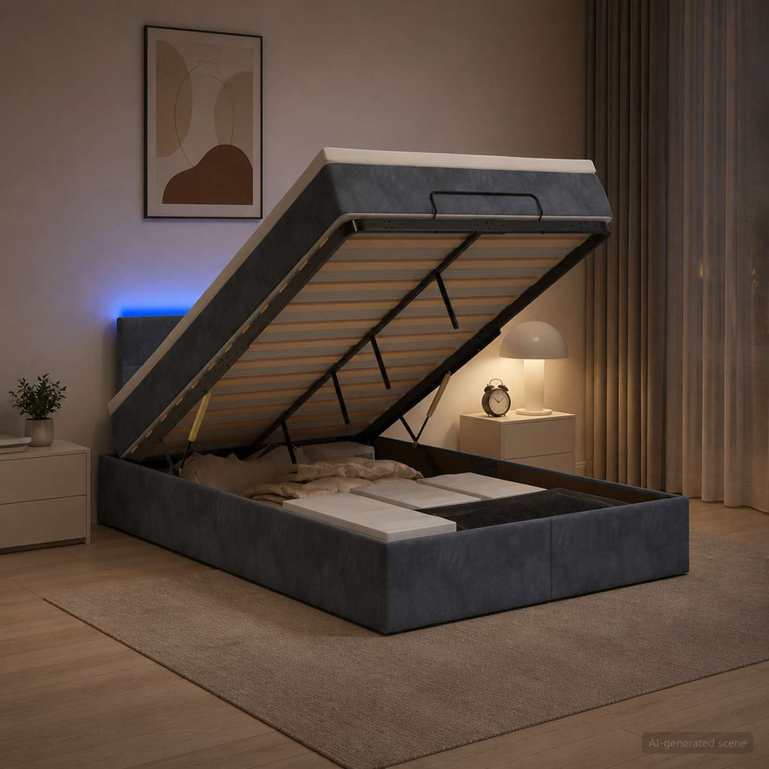 vidaXL Cama tipo otomana con colchón y LED Gris oscuro 120 x 200 cm