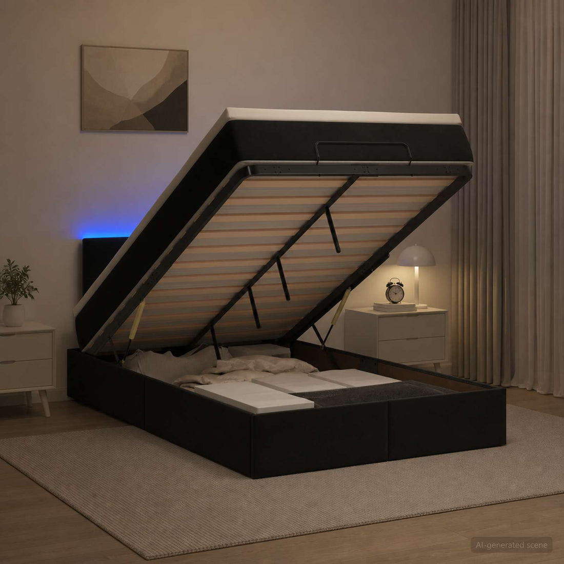 vidaXL Cama tipo otomana con colchón y LED Negro 120 x 190 cm