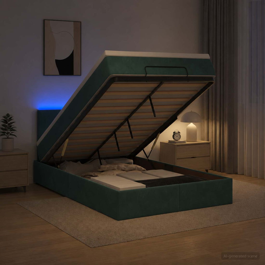 vidaXL Cama tipo otomana con colchón y LED Verde oscuro 120 x 190 cm