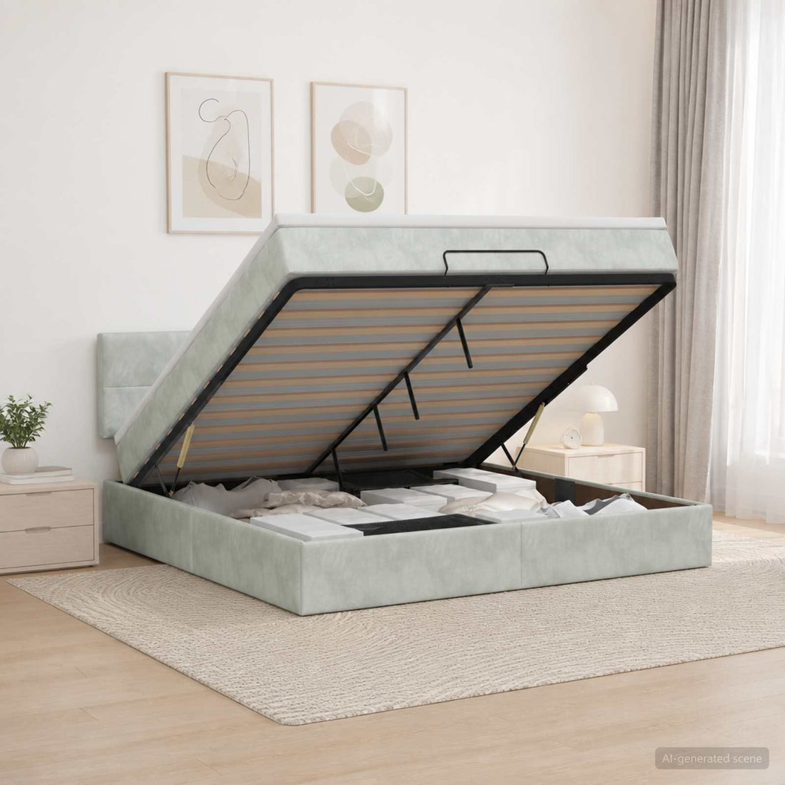 vidaXL Cama otomana con colchón Gris Claro 140 x 200 cm Terciopelo
