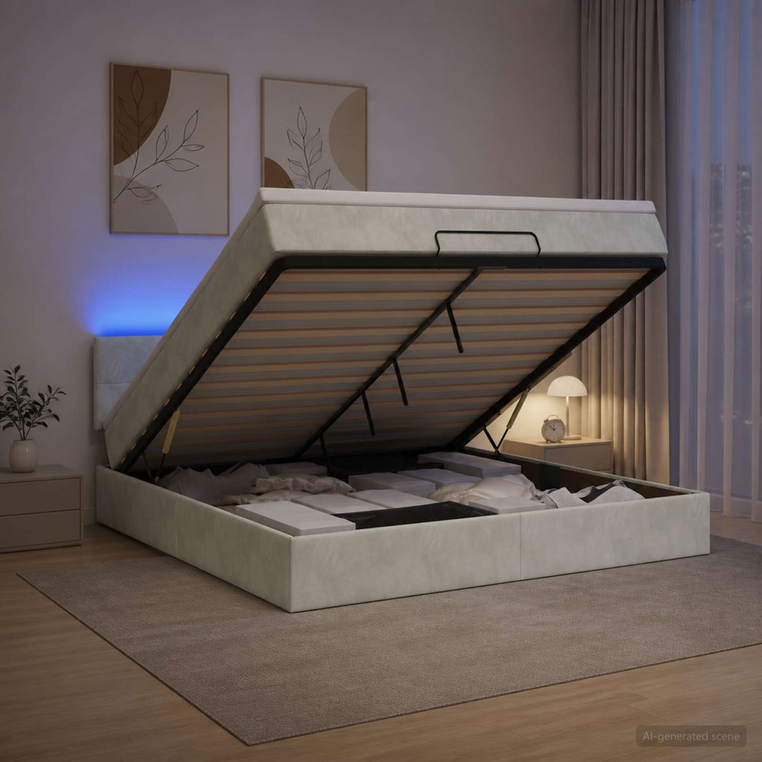 vidaXL Cama tipo otomana con colchón y LED Gris Claro 140 x 190 cm
