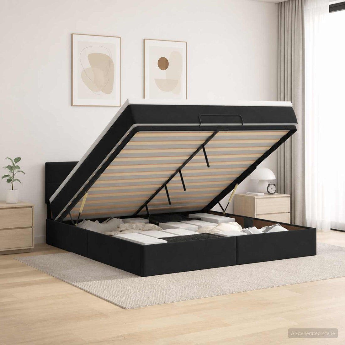 vidaXL Cama otomana con colchón Negro 140 x 200 cm Terciopelo