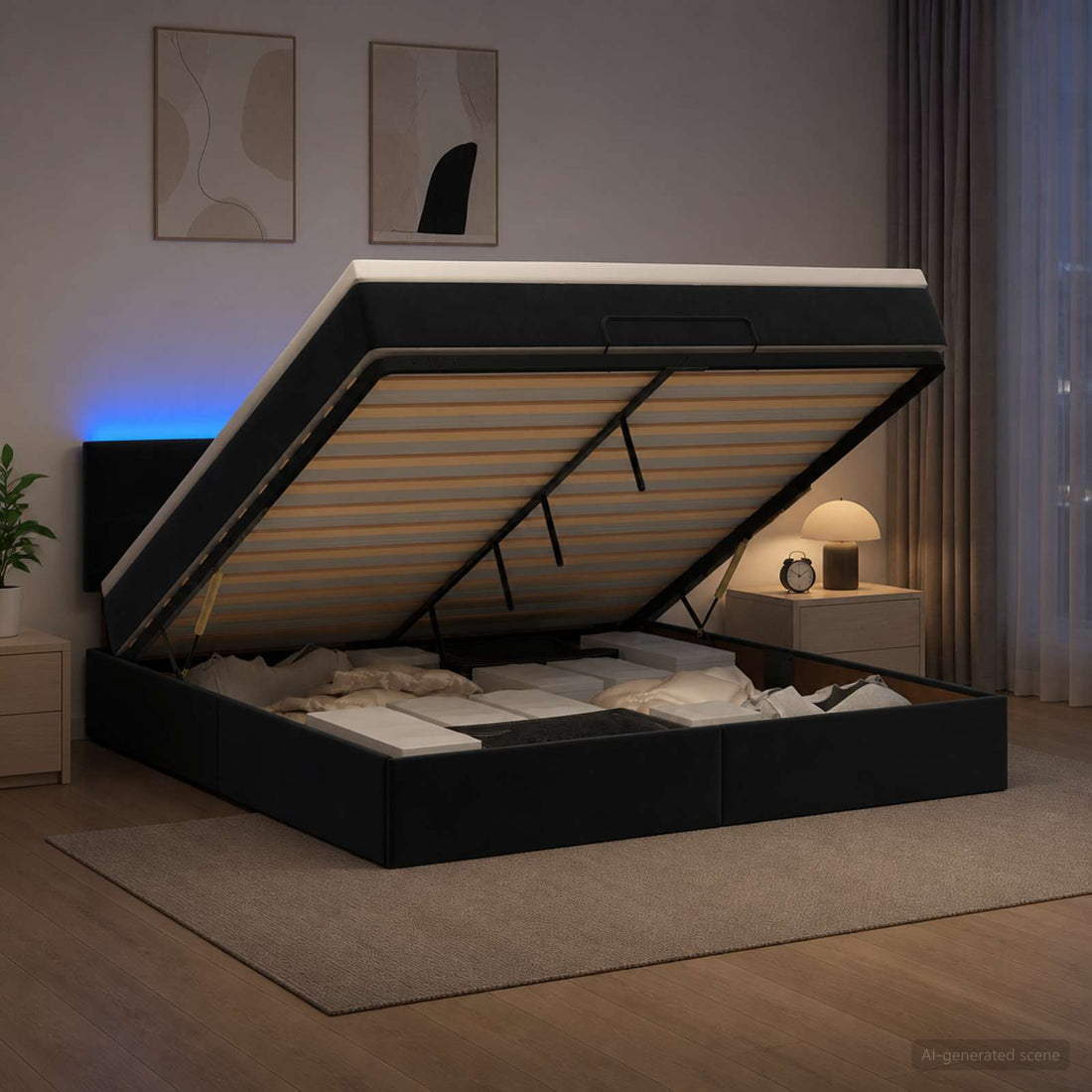 vidaXL Cama tipo otomana con colchón y LED Negro 160 x 200 cm